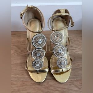 Liliana Gold Rhinestone Strappy Heels Size 8